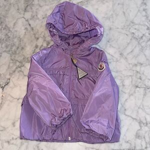 NWOT MONCLER LIMITED PURPLE RUFFLE HITI HOODED RAIN JACKET 12/18M